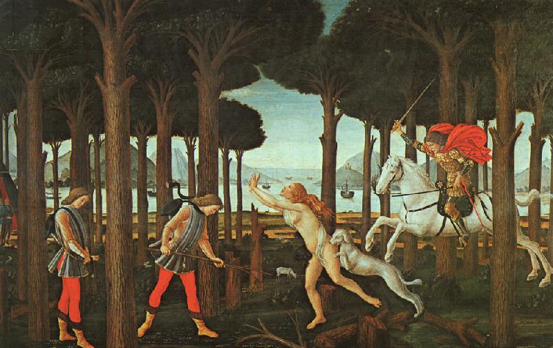 BOTTICELLI, Sandro The Story of Nastagio degli Onesti (first episode) ghj oil painting image
